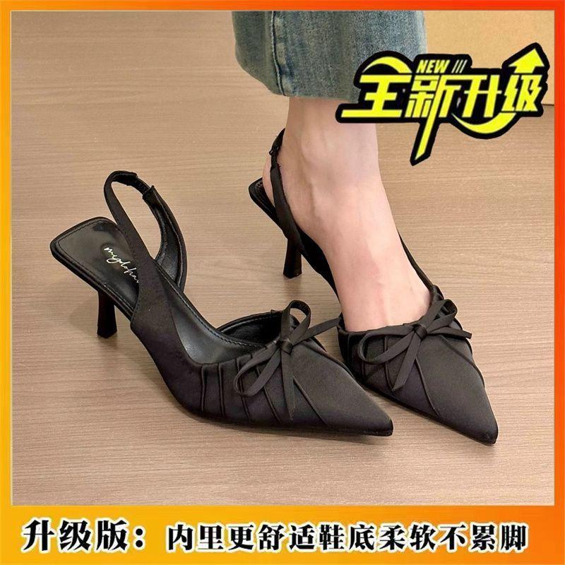 Pointed single shoes early spring evening shoes high heels fairy shoes bow high heel sandals bag head sandals