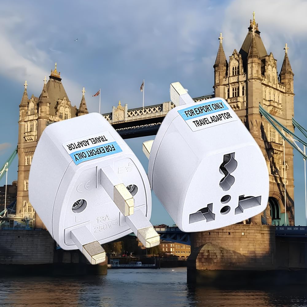 5-Pack International Travel Adapter Plugs (BF Type) - Ideal for International Travel, UK, Singapore, Malaysia, Hong Kong, Macau, and other regions.