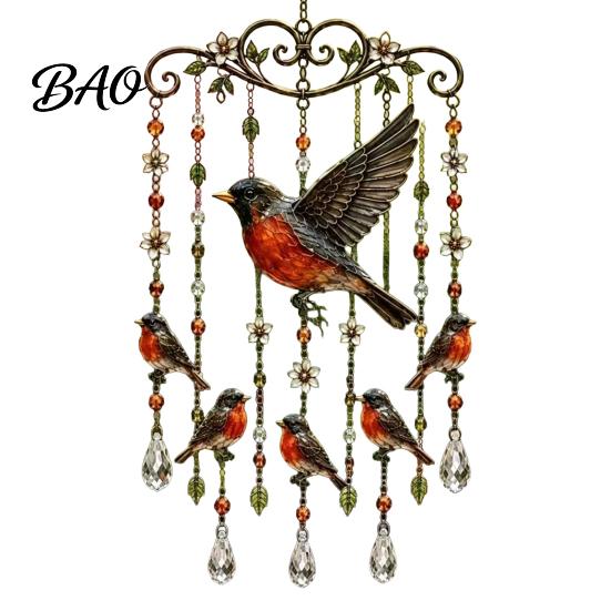 Natural White Noise Chime Graceful Bird Wind Chimes, Chimes for Outside, Metal Hanging Crystal Suncatchers with Pendants Garden Yard Decor Bead