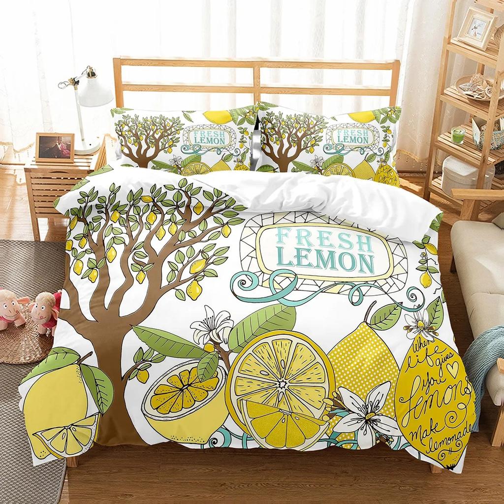 Lemon Duvet Cover Set Fresh Fruit Pattern Comforter Cover Double Single King Size For Kids Teens Adults Bedding Set Quilt Cover
