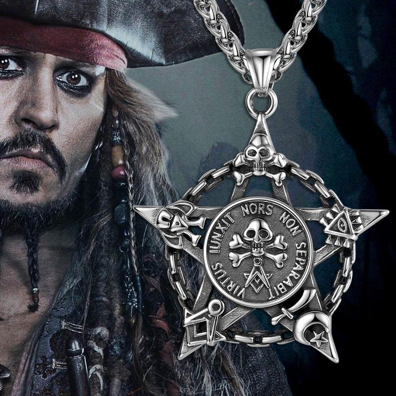Titanium Steel Ship Rudder Hexagonal Star Necklace, Domineering Long Pendant, Pendant Accessory