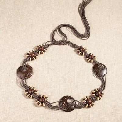Boho Belt, Coconut Shell, Wood Beads, Hand-woven Natural Vacation Style Wax Rope for Women's Belt, Ethnic Style Waist Rope