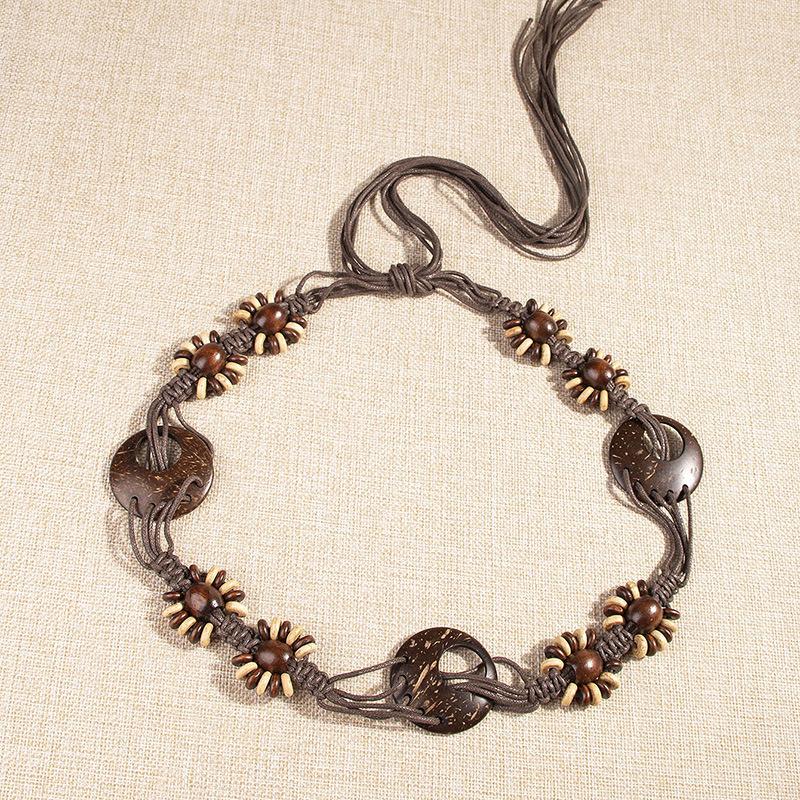 

Бохо Пояс, Кокосовая Ракушка, Деревянные Бусины, Ручной работы Натуральный Пляжный Стиль Вощеная Веревка для Женского Пояса, Этнический Стиль Поясная Веревка