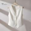 Women Sleeveless Waistcoat Button-up Solid Color Lightweight Breathable Vest Commuting Style Jacket Crop Top for Daily Wear Office Street