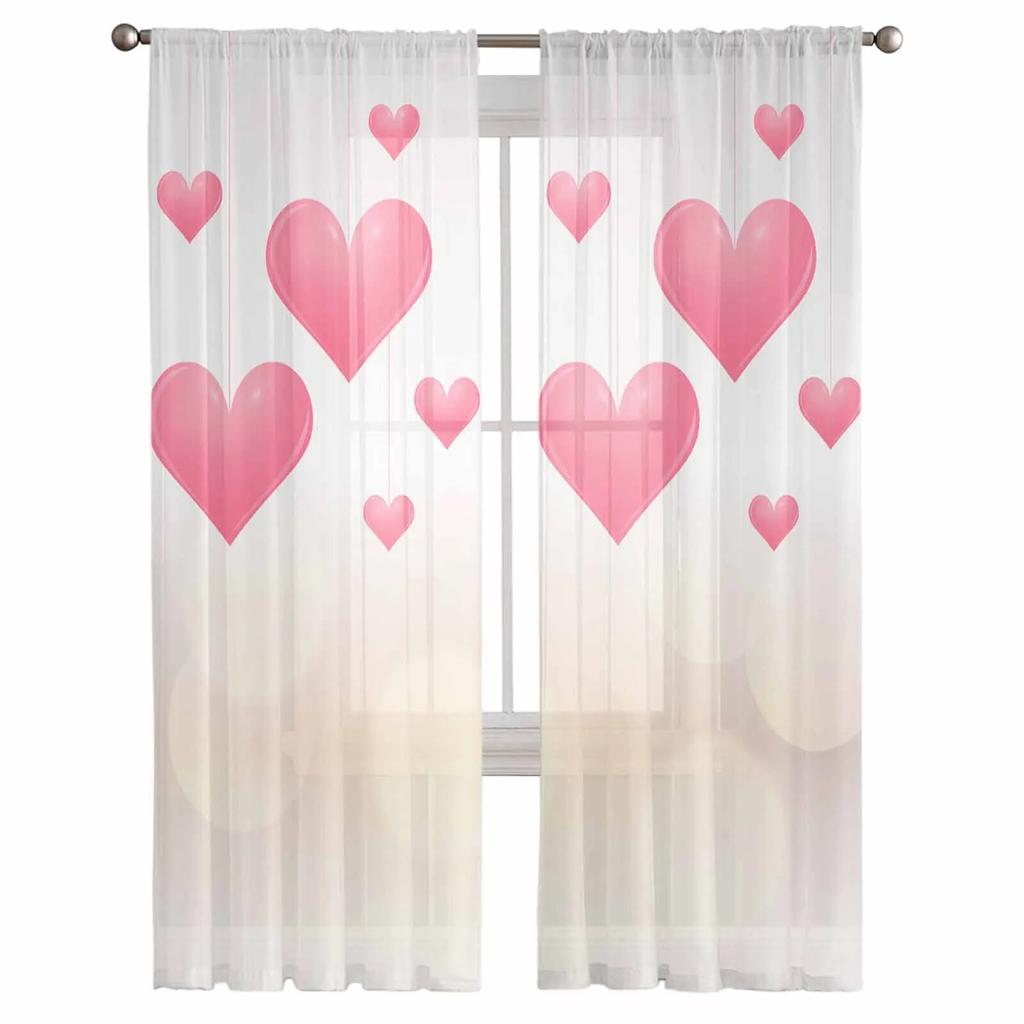 Valentinstag-Rosa-Herz-durchsichtige Vorhänge für Wohnzimmer, Küche, Fenstervorhänge, Schlafzimmer, Tüll-Voile-Vorhänge