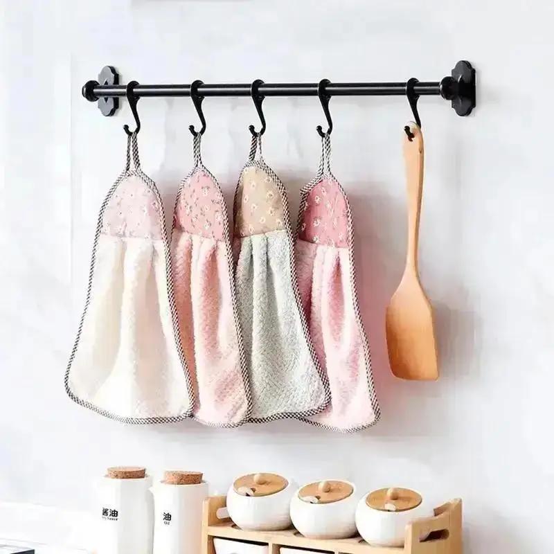 Hand Towel Absorbent Cloth Dishcloths Hanging Cloth Useful Kitchen Accessories 30*38cm Coral Velvet Bathroom Supplies Soft