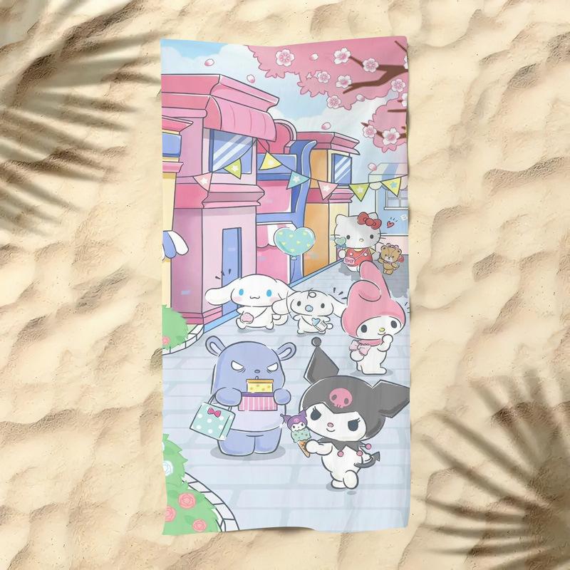 Cute Cartoon Kitten Printed Microfiber Beach Towel Quick Dry Soft Bath Towel For Kids Seaside Swimming