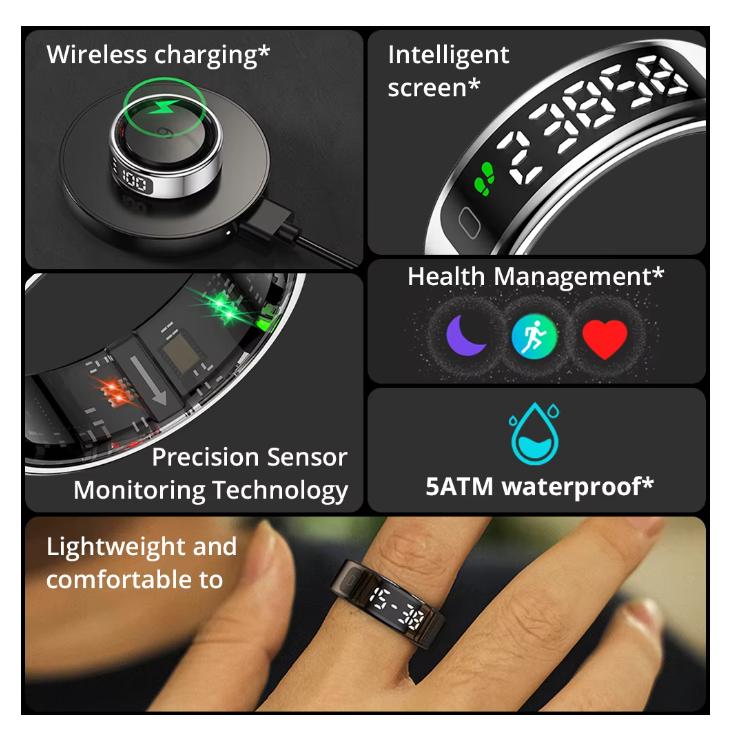2026 COLMI R12 Smart Ring con Schermo Display e Touch, Ricarica Wireless, Gestore della Salute, Impermeabile 5 ATM Per Uomini Donne