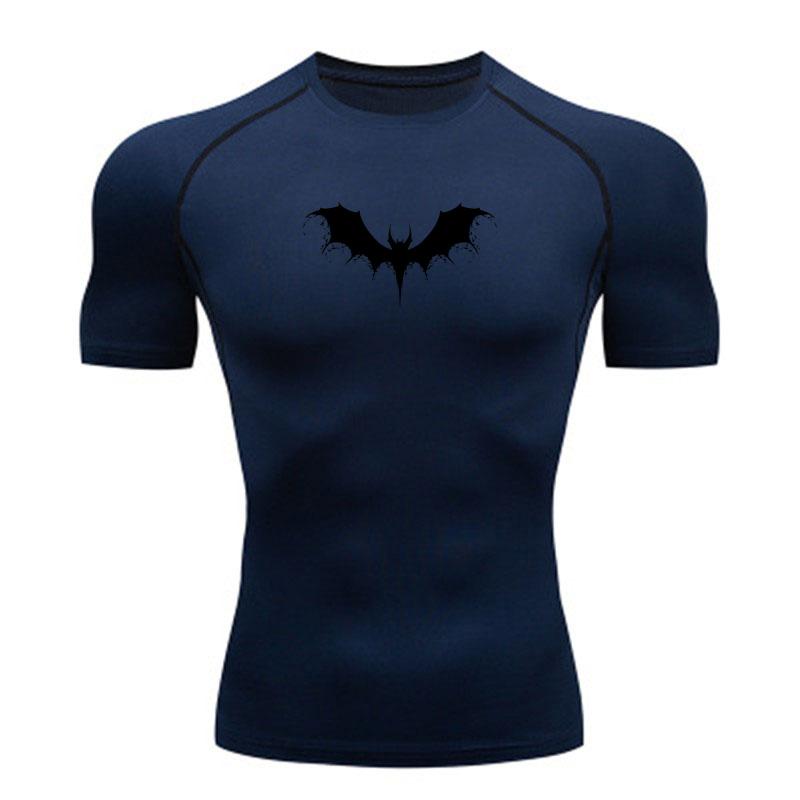 Herren Kompressions-Fitness-Sport-T-Shirt, Gothic Dunkle Fledermaus-Silhouette Aufdruck, Schnelltrocknend, Atmungsaktiv, Athletisches Oberteil für das Training