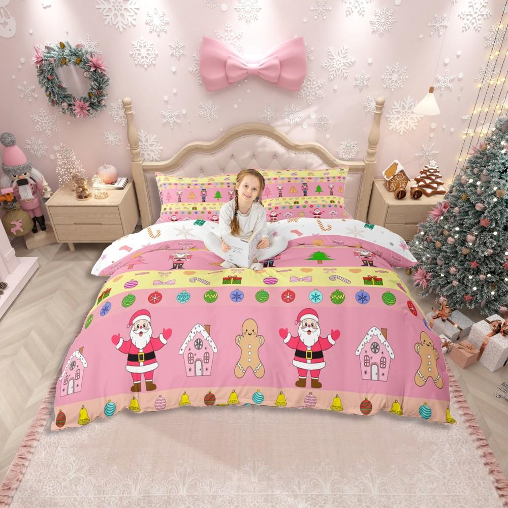 Homewish Royal Louskáček Strážce Sada povlaku na peřinu pro děti, Kawaii Sada ložního prádla Santa Claus, Žlutozelená Vánoční sada do postele