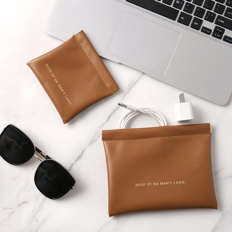 Automatisk stängande förvaringsväska Läppstiftspåse PU-läder Kabelorganisatörsväska Försegling Mynt Nycklar Smycken Förvaringsorganisatörsväska för hörlurar Mini Bärbar