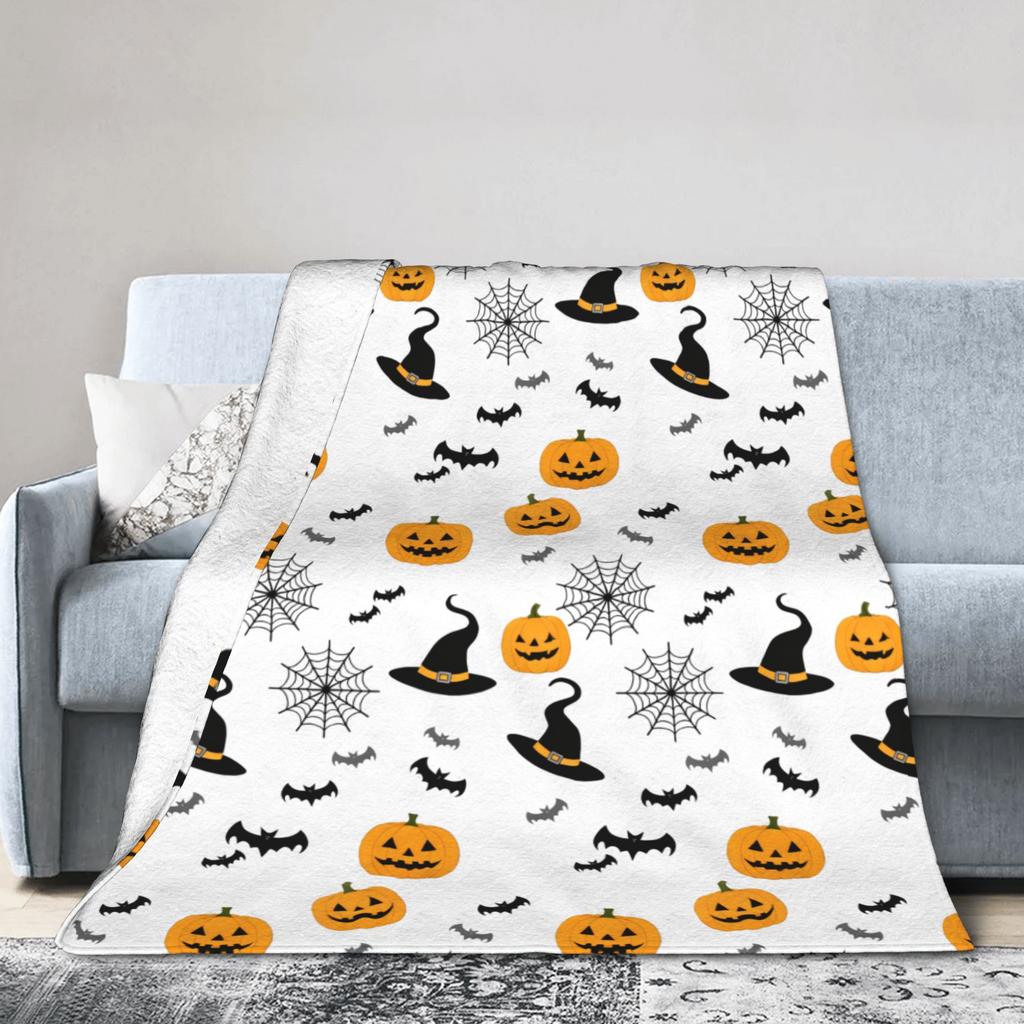 Halloween Blankets Fleece Textile Decor Witch Hat Black Bat Pumpkin Breathable Soft Throw Blanket for Bed Outdoor Quilt