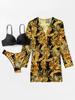 2023 European & American Women's Three-Piece Bikini Set with Cardigan, High-Waisted Bottoms, and Sunscreen Cover-Up.