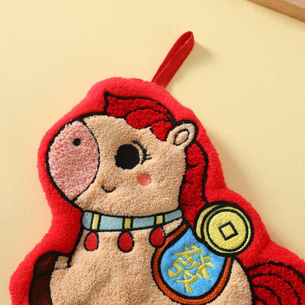 Coral Velvet Year of Horse Hand Towel Thickened Absorb Water Handkerchief Quick-dry Hanging Bathroom Kerchief Chinese New Year
