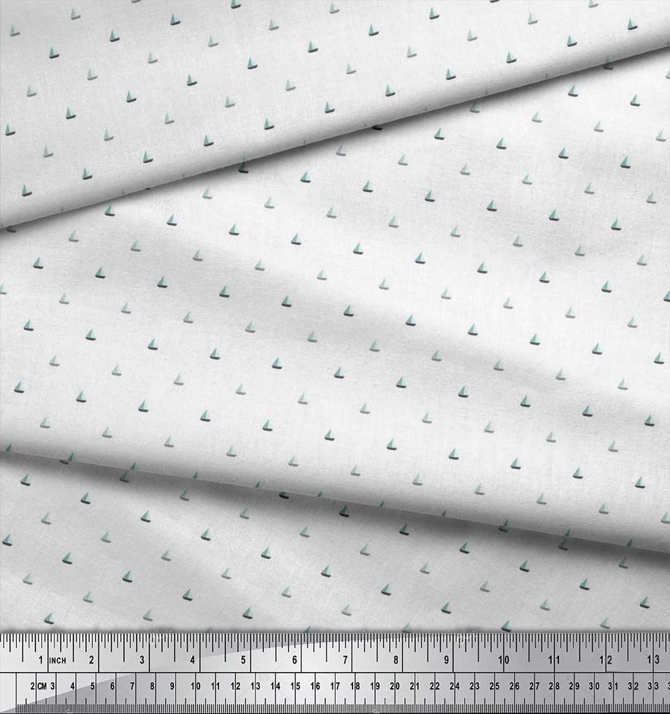 Soimoi Japan Crepe Satin Fabric Sailboat Shirting Fabric Prints By metre 42 Inch