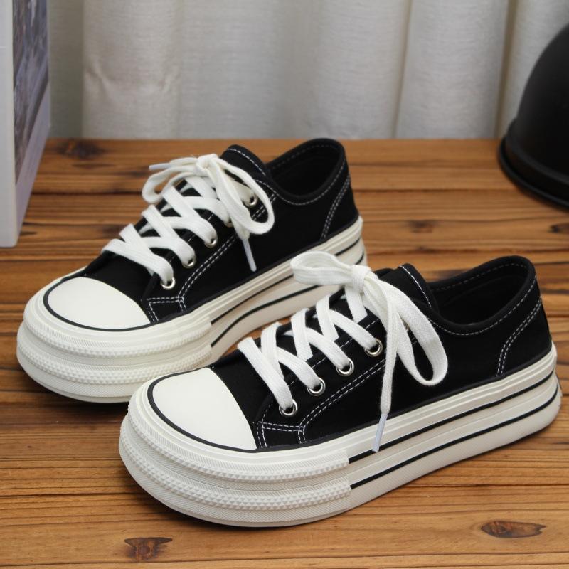 Scarpe da Ginnastica da Donna in Tela Autunnali Suola Spessa Scarpe Sportive Casual Comode Antiscivolo Moda Punta Tonda Stringate Scarpe con Plateau