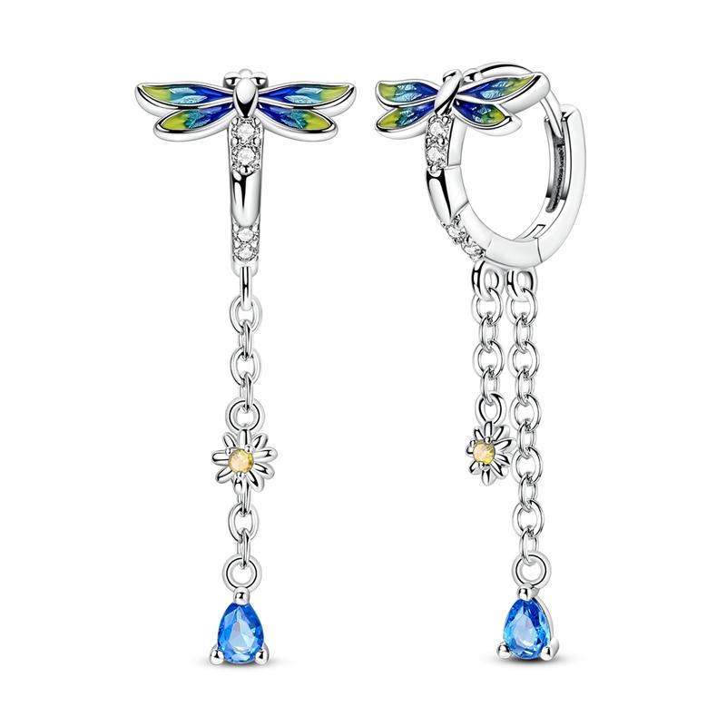 925 Silver Hoop Earrings Bow Bee Cherry Butterfly Feather CZ Zircon Earrings For Women DIY Making Jewelry Gift