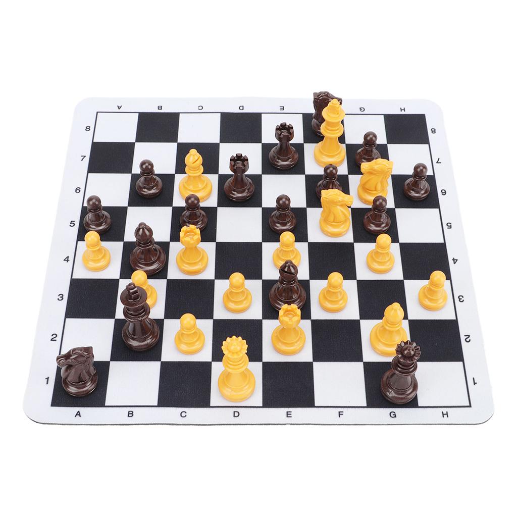 Chessmen with 1.89in King Plastic Chess Pieces with Chessboard for Adults Kids Party Supplies Brown and Yellow
