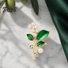 Talos Brooch Pin, Plant Shape Lapel Pin with Green Leaf Design, Imitation Pearl Rhinestone Combination Stable Buckle for Daily Commuting And