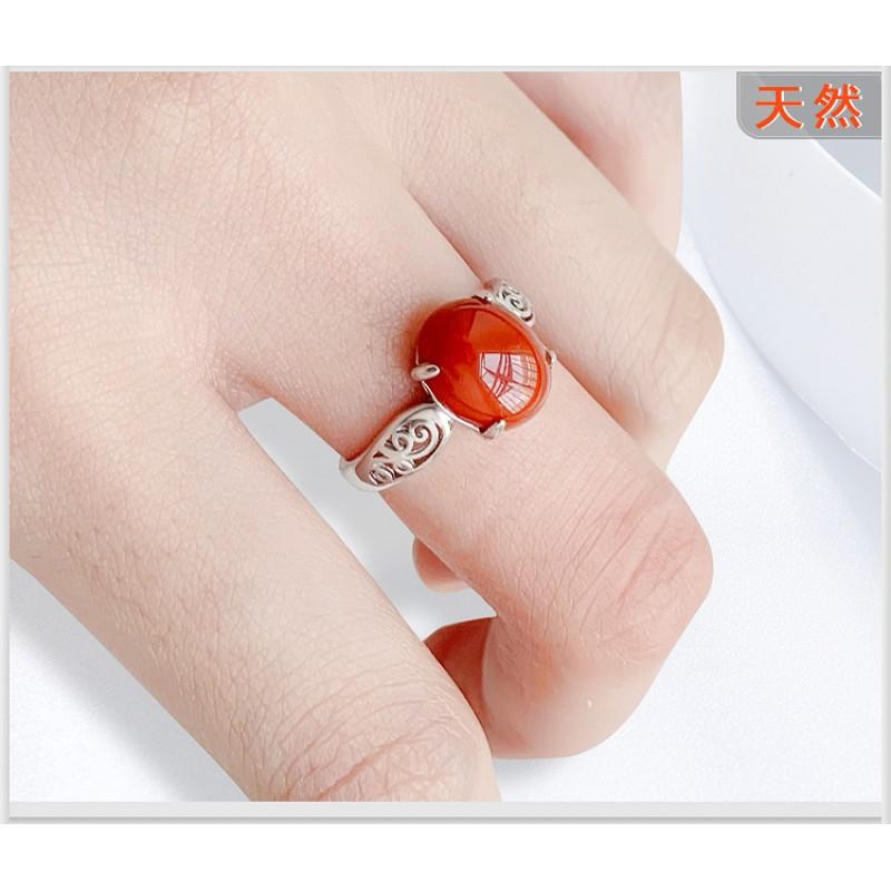 Adjustable Vintage Style Red Agate Ring Women Men Geometric Minimalist Boho Jewelry