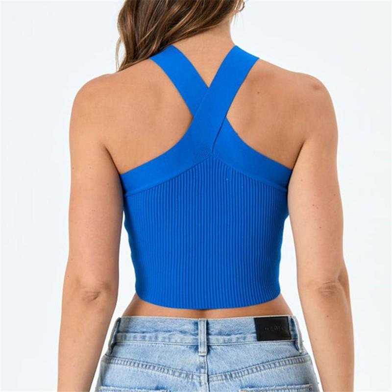 2024 Spring/Summer Women's Knitted Backless Cross Halter Strap Bralette Sweater Tank Top