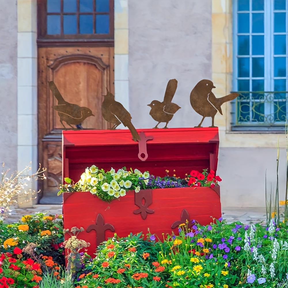 5/10pc Vintage Metal Bird Decor 2D-Flat Rust Art Birds Figurine for Outdoor Garden Yard Fence Holiday Sculptures Decoration Gift