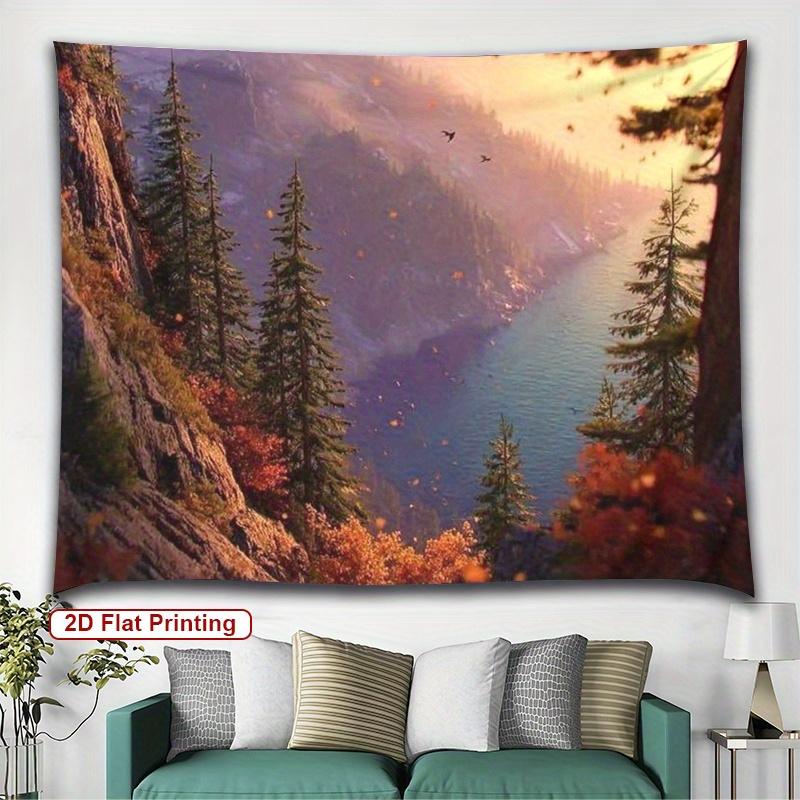 Autumn Mountain Lake Tapestry Fall Foliage Pine Trees Nature View Polyester 5161 in for Bedroom or Dorm 74x94cm(29x37in)