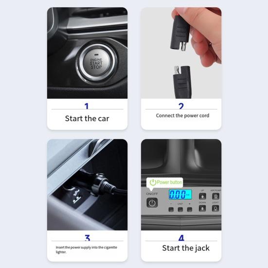 Electric Hydraulic Jack Emergency Tool Kit with Window-Breaking Hammer Anti-Slip Gloves Battery Clamps Electric Wrench