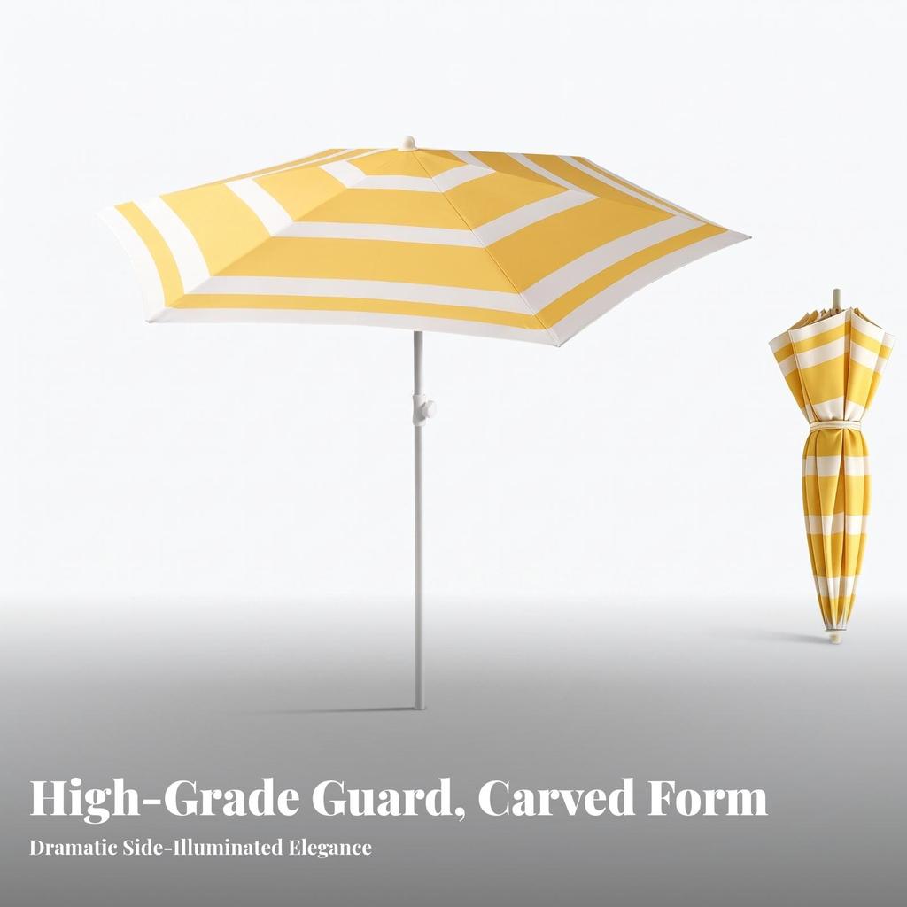 Striped Patio Umbrella with Six Ribs Protection for Courtyard