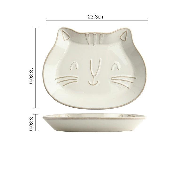 Creative White Glaze Japanese Embossed Cartoon Cute Cat Ceramic Tableware Home Kitchen Restaurant Supplies Fish dinner plates