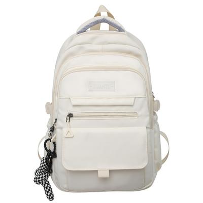 Schlichter Schülerrucksack, einfarbig, mit Anhänger, großer Reiserucksack, hochwertiger Canvas-Schulrucksack