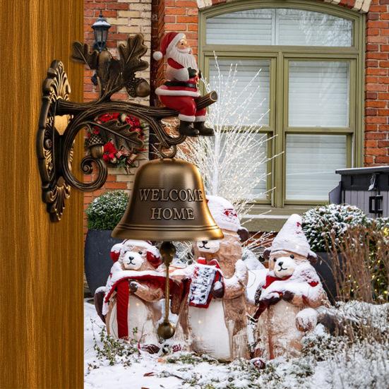 Yousheng Christmas Welcome Home Bell Wall Mounted Rustic Metal Doorbell Vintage Santa Reindeer Snowman Penguin Hanging Dinner Bell for Front Door Yard