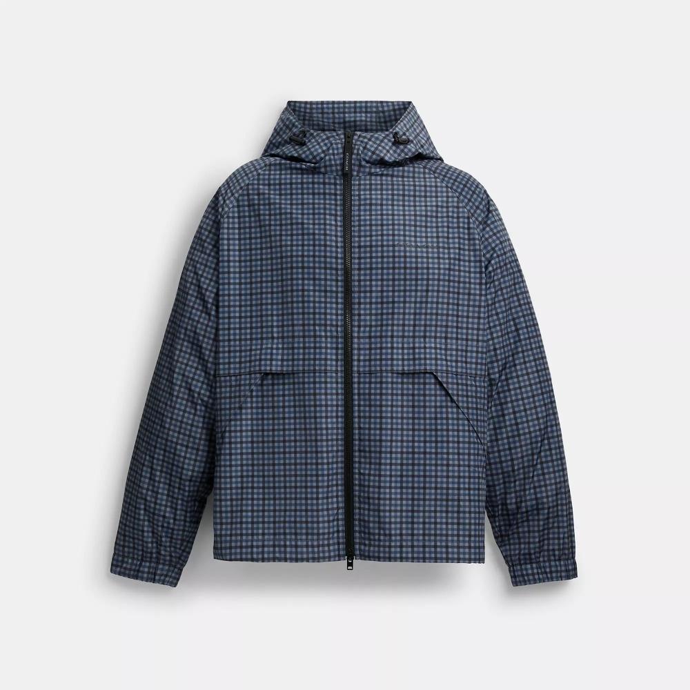 Coach Plaid WIndbreaker In Recycled Polyester Blue