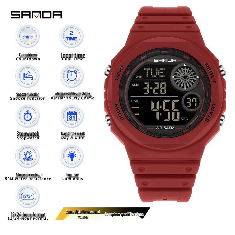 Sanda Luminous Sports Multifunctional Waterproof Unisex Watch