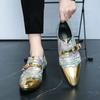 New 46 47 big size pointy buckle gold Chelsea luxury show trend fashion all matching hair stylist men's leather shoes tide