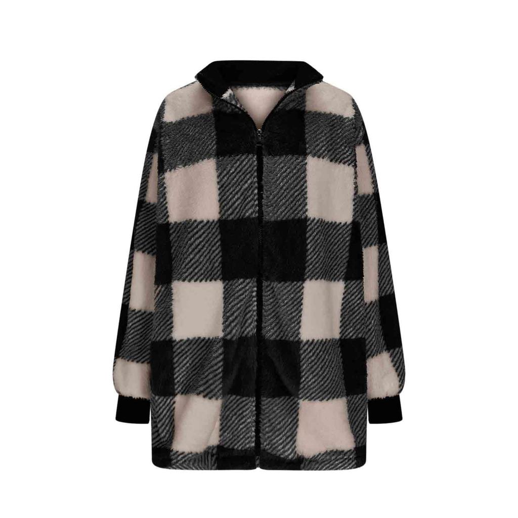 Coats For Women Plaid Fleece Jackets Zip Up Fall Winter Coat Fuzzy Warm Jacket Trendy Casual Outerwear Shacket