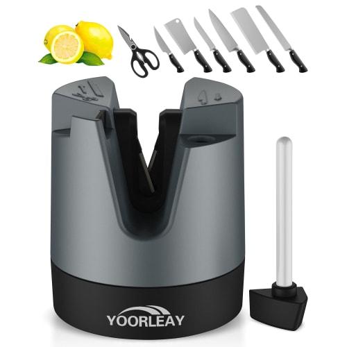 

YOORLEAY Knife Sharpener with Automatic Angle Adjustment, Ideal for Straight Knives, Serrated Knives, and Scissors