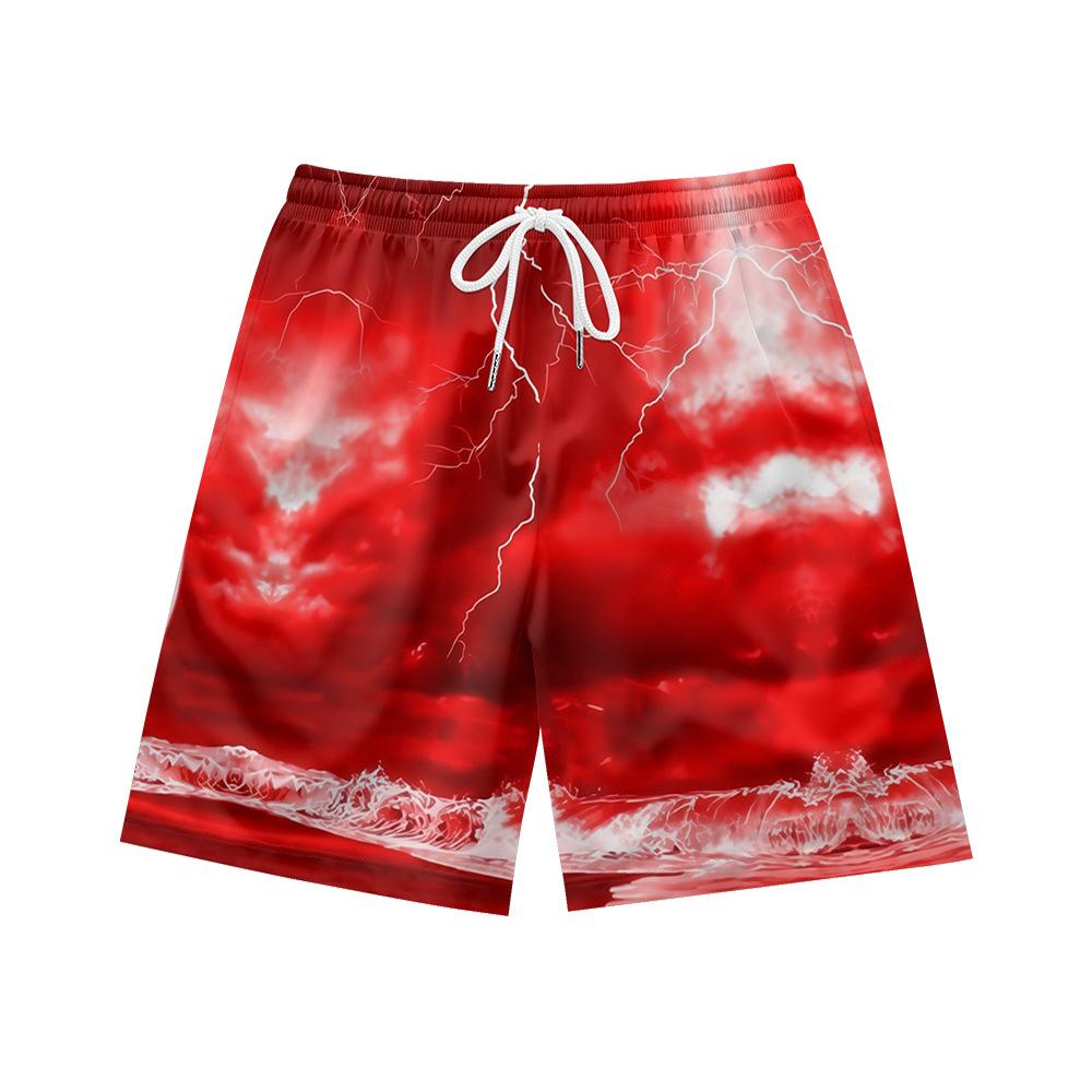 Europäische Und Amerikanische Dunkle Natürliche Blitz Element Herren Freizeitshorts Strandhose