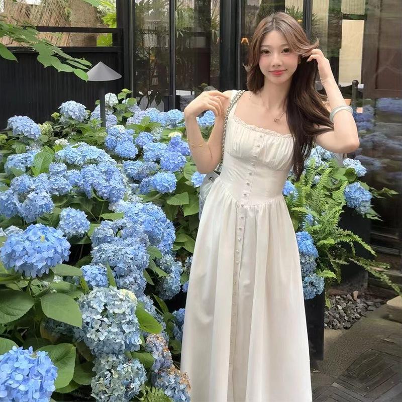 Women's Summer 2025 Elegant French-Style Suspender Dress with Beautiful Mid-Length Design