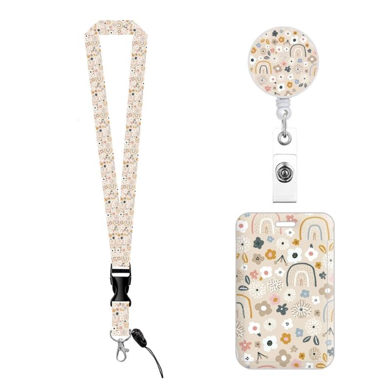 Lanyard with Card Holder Rainbow Print Identity Card Case Retractable ABS Badge Holder with Removable Neck Strap 1