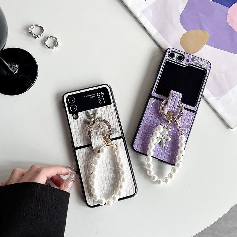 Xiaoxiang Feng Rhinestone Bear Phone Case for Samsung Zflip5 Flip Folding XFLIP Portable Pearl