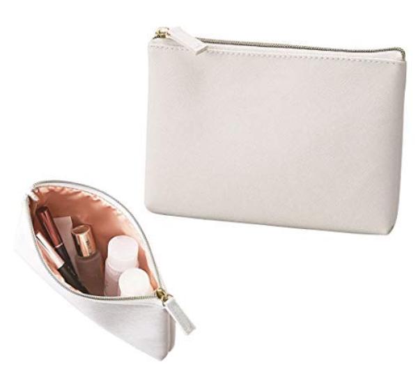 CLARTE Thin Cosmetic Pouch with Small Pink Gold Compact 1 Pair Slim, Organizer, Backing, Size, White,
