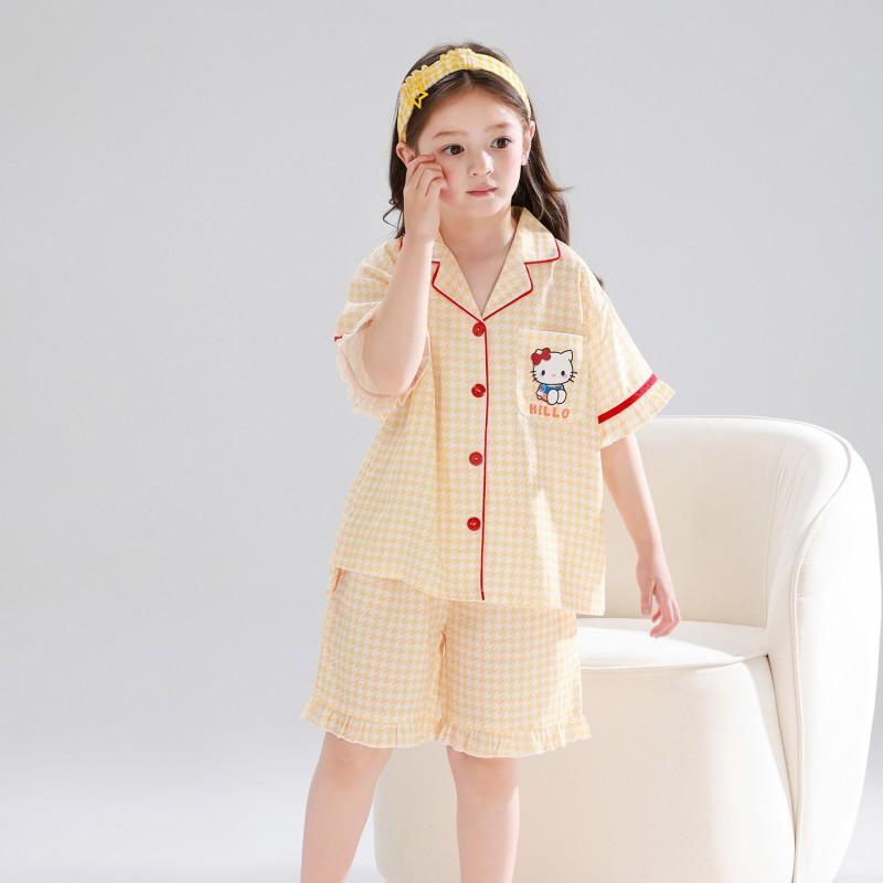 Girls Short Sleeve Pajama Set Cartoon Print Lyocell Sleepwear Home Wear Comfortable Breathable Kids Nightwear