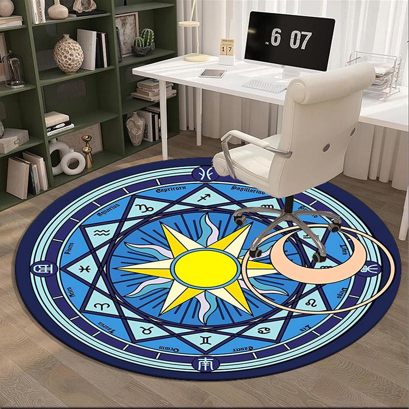 Celtic Moon Pentagram Art Round Carpet Chair Cushion Round Entryway Rug, Soft Round Rugs for Living Room, Bedroom, Circle Carpet Decor Gifts