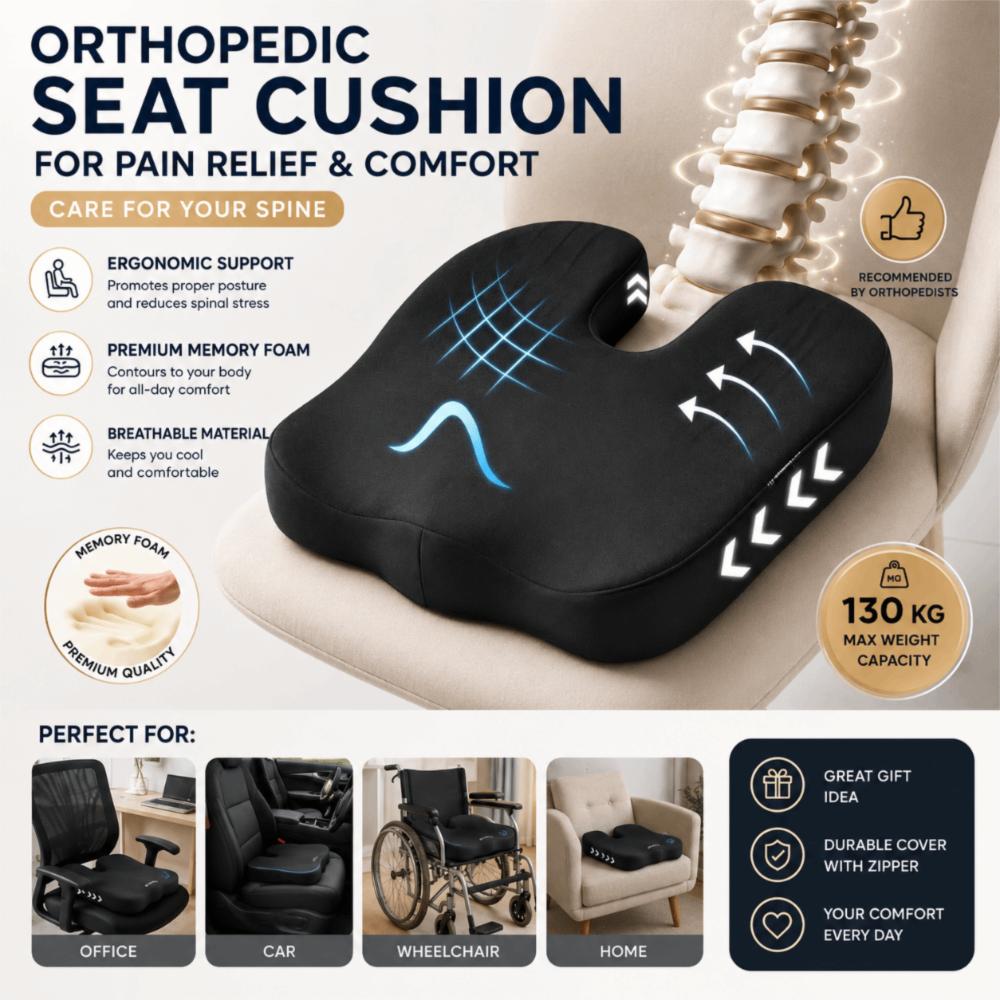 Orthopedic Support Memory Foam Seat Cushion Slow Rebound Chair Pillow  Home Office