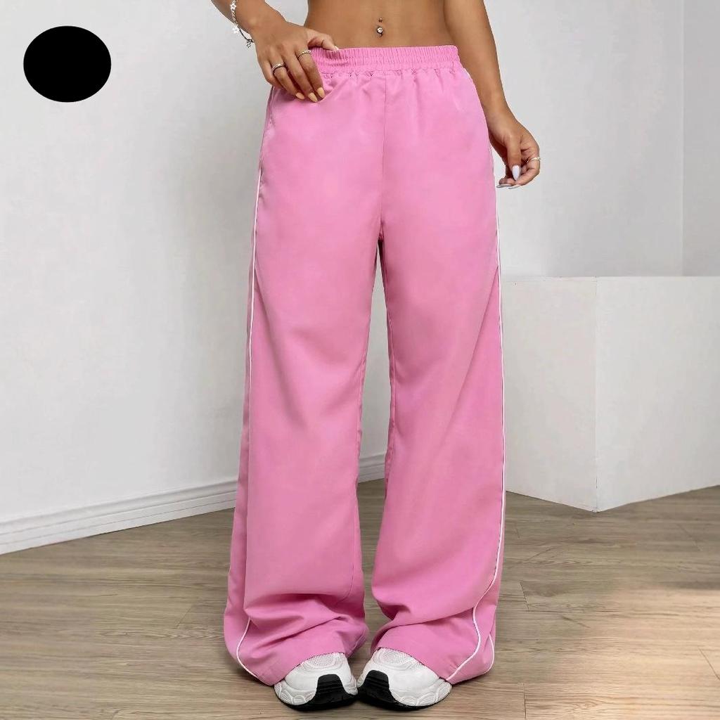 Lockere Hochtaillierte Drapierte Petite Bodenlange Hose mit Geradem Bein Schnelltrocknend Weites Bein Schlankmachend Sportlich Damen Sommer Freizeithose
