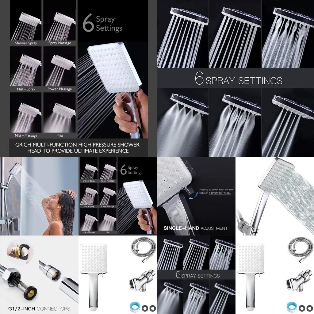 Fyrkantigt Handhållet Duschhuvudset Med Sex Funktioner Och Tryckökning