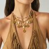European and American Cross-border Bohemian Metal Coin Pendant, Fringed Necklace, Exotic Ethnic Style Rice Bead Beaded Necklace.