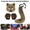 Furry Therian Kostýmová sada pro dívky ženy ocas z umělé kožešiny plyšová maska nadýchané tlapkové rukavice sada liška kočka vlk zvíře cosplay doplňky