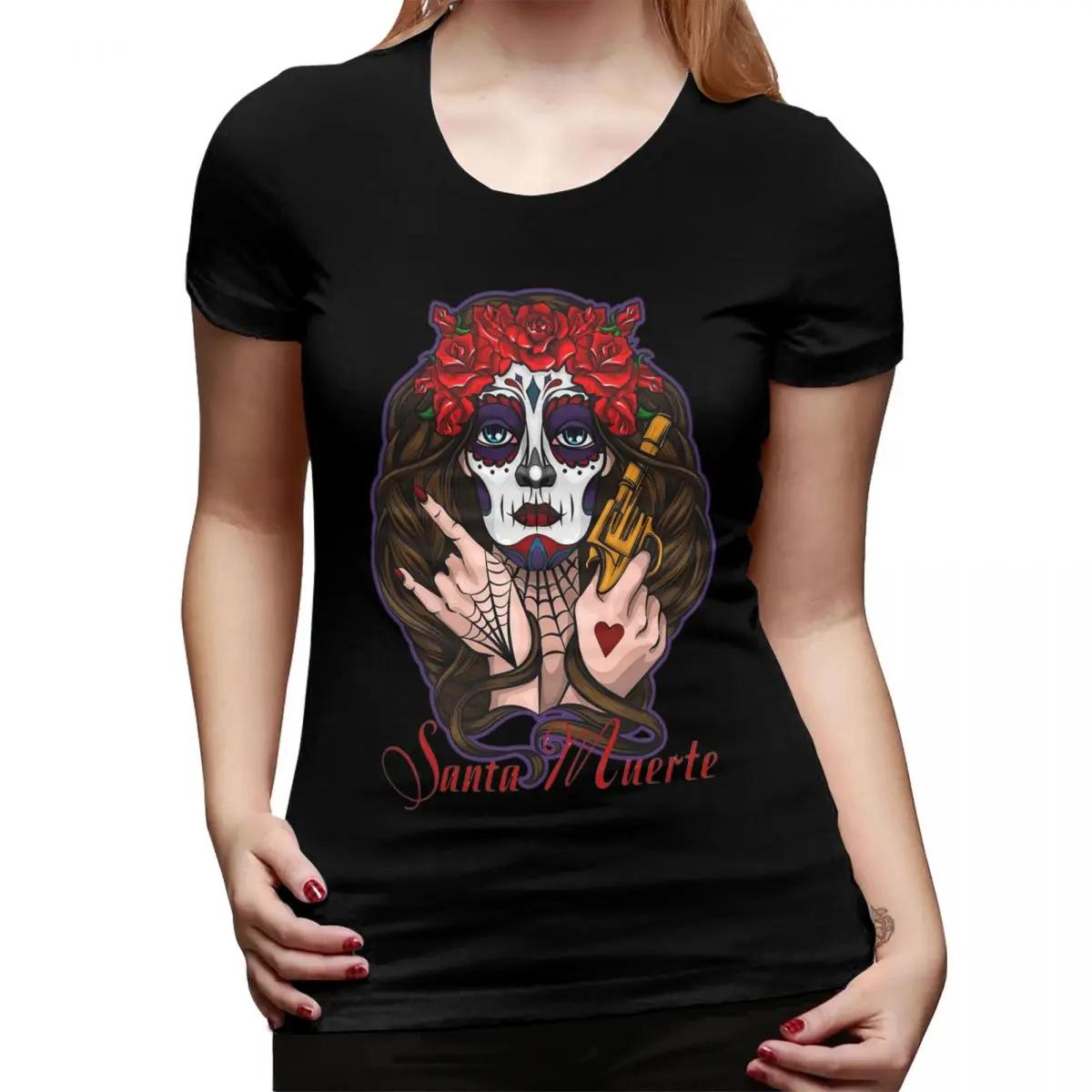 

Santa Muerte Saint Death Goth Mexican Muertos Skull TShirt for Women Crew Neck T Shirts Womens Tees Short Summer Clothes Tops 4XL